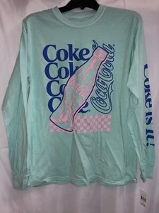 ¡NUEVO CON ETIQUETAS! CAMISETA DE MANGA LARGA COCA COLA CUELLO REDONDO Teal Coke it. Talla M mediana - Imagen 1 de 8