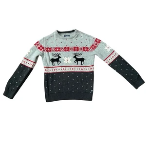 Chaps Kids Sweater Size S (7/8) Gray Reindeer Snowflake Holiday Winter - Picture 1 of 8