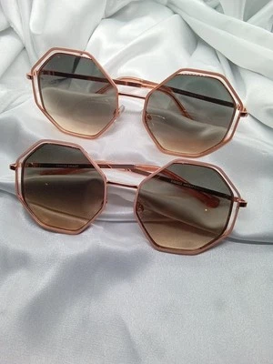 2 Raras Gafas de Sol Octagonales De Colección Foster Grant Marco Oro Rosa Hippy MCM HIS HERES Foto 1 de 4