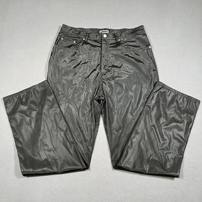 Pantalones YMLA Negros Imitación Cuero Para Hombre 36X34 Plisado Raver Pierna Ancha Y2K Disco Gótico Foto 1 de 4