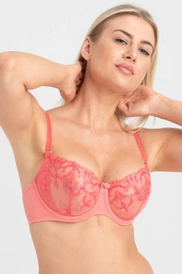 Sheer Mesh Embroidered Balconette Bra Perla Coral - Image 1 of 4