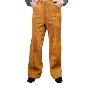 Hose Vintage goldbraun Wildleder Leder weites Bein gefüttert Slacks Gr. 4 - Bild 1 von 10