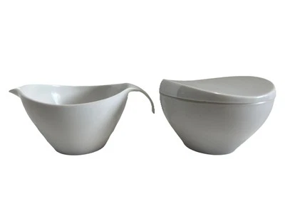 Vintage Prolon Melmac White Melamine Creamer & Sugar Bowl w/Lid 7408 & 7410 - Image 1 of 4