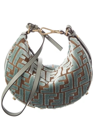 Fendi Fendigraphy Mini Ff Jacquard Velvet & Leather Hobo Bag Women's Green - Image 1 of 4