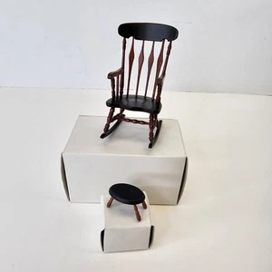 Franklin Mint Heartland Hollow Wooden Rocking Chair & Stool Dollhouse 1:12 - Picture 1 of 11