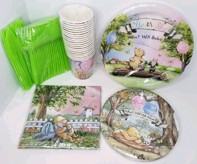 120pcs Winnie the Pooh Gender Reveal Baby Shower Party Supplies NEW  - Image 1 of 3
