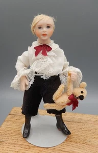 Victorian Boy w Teddy Doll Debbie Dixon Paver Artisan Dollhouse Miniature 1:12 - Picture 1 of 15