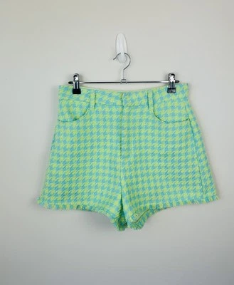Pantalones Cortos Zara Pata de Gallo Tweed Cuadros Verde Lima Talla M Bolsillos de Algodón Foto 1 de 4