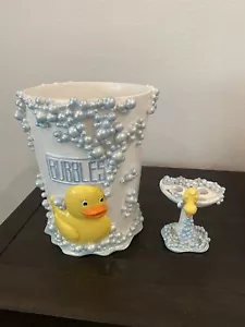 Vintage Bubbles Ceramic Trash Can And Toothbrush Holder - Picture 1 of 13