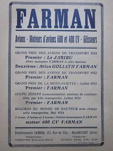 6/1924 PUB FARMAN AVION JABIRU GOLIATH / NIEUPORT DELAGE DIRIGEABLE ASTRA AD - Bild 1 von 2