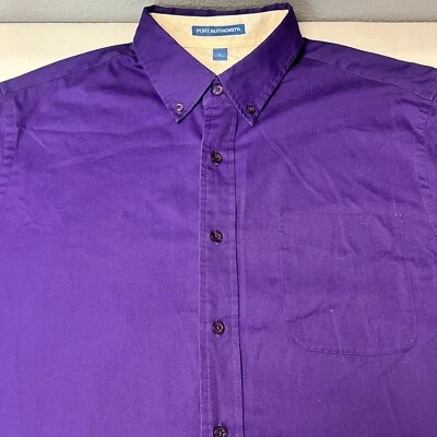 Port Authority Button Down Shirt Short Sleeve Collared Top Purple Office Wear L - Image 1 of 4