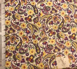 Vintage Purple Yellow Paisley Cotton Fabric 3.5 Yards 36 Wide - Picture 1 of 1
