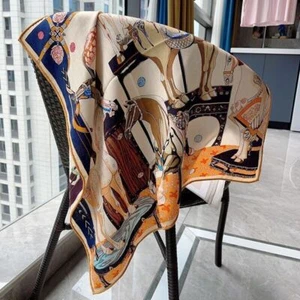 60% Cashmere 40% Silk Horses Print Square Collar Scarf Hairband 26" Blue - Bild 1 von 2