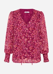 MARCS Plum Pink Viva Las Floral BLOUSE TOP Size Aus 12 Long Sleeve Neck Tie - Picture 1 of 9