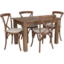 Flash 46" " Antique Rustic Farm Table Set 4 Cross Back Chairs and Cushions