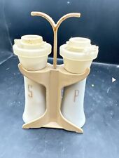 Vintage Tupperware Hourglass Salt & Pepper Shakers 4.5" Gold W/ Caddy 831 & 869