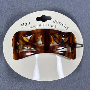 Vtg Tortoise Shell Look Leaf Floral Barrette Hair Clip French France NOS 2.5” - Picture 1 of 10