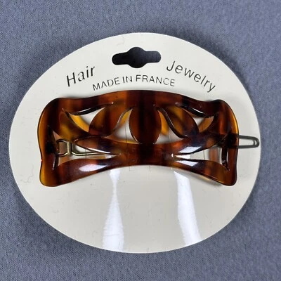 Vtg Tortoise Shell Look Leaf Floral Barrette Hair Clip French France NOS 2.5” - Image 1 of 4