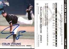 Colin Young Signed 2001 Grandstand Salem Avalanche Card Auto AU