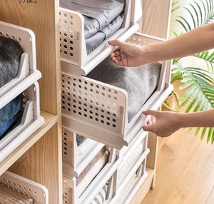 Stackable Shelf Baskets Organizer Folding Wardrobe Closet Organizers, Pull Out D - Picture 1 of 7