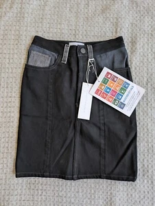 Gonna denim Triarchy Atelier donna 24 nero grigio bottoni Fly California nuova con etichetta - Foto 1 di 11