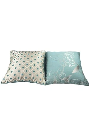 Pier 1 Set Of 2 Pillow Throw Pillow Decorative Turquoise Gold Geometric Floral - Image 1 of 4