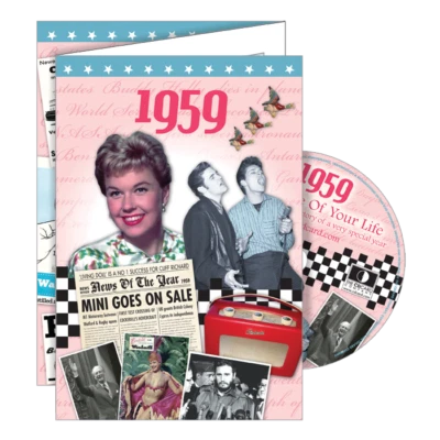 RETROCO 1959 DELUXE BIRTHDAY CARD With DVD Of The Year. 66th Birthday. Greeting Card