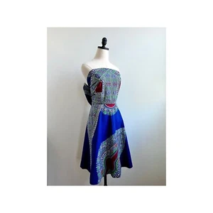 50s vintage pinup cotton print tie back strapless dress - Picture 1 of 6