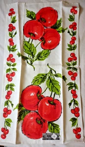 VTG Parisian Prints Linen Kitchen Dish Tea Towel Red Apples #2- Minty - NOS NWT - Picture 1 of 3