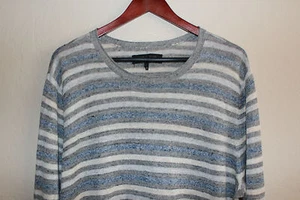 Mens Rag & Bone Striped Linen Crewneck Sweater Gray XL Long Sleeve Style Casual - Picture 1 of 7