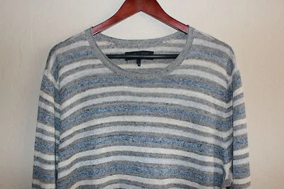 Mens Rag & Bone Striped Linen Crewneck Sweater Gray XL Long Sleeve Style Casual - Image 1 of 4