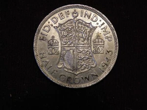 1943 Great Britain 1/2 Crown .500 Silver ASW .2273 Toz BB92 - Picture 1 of 2