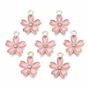 100x Ciondoli Fiori Corallo Smalto Leggeri in Lega con Ciondolo Strass 17x14x3mm - Foto 1 di 3