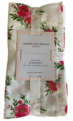 Cupcakes And Cashmere  Set Of 6 Napkins Roses And Heart Pattern 18" X 18" Love - Image 1 of 4