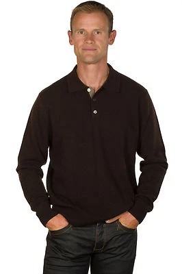 Ugholin Pull Homme Cachemire 100% Col Polo - Pullover polo Marron Manche Longues - Photo 1/4