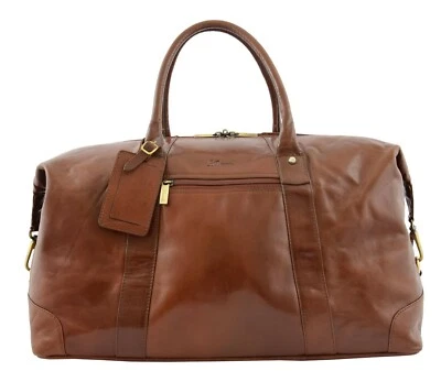 Large Size Genuine Veg Tan Leather Weekend Holdall Travel Sports Gym Duffel Bag - Image 1 of 4