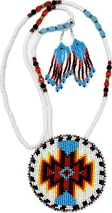 Juego de pendientes collar medallón rojo blanco con cuentas hechos a mano - Imagen 1 de 5