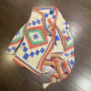 Lauren Ralph Lauren Knit Cardigan Sweater Blanket Wool Western Aztec Petite M/L - Picture 1 of 16