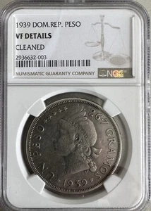 1939 Dominican Republic Silver 1 Peso Coin - Picture 1 of 2