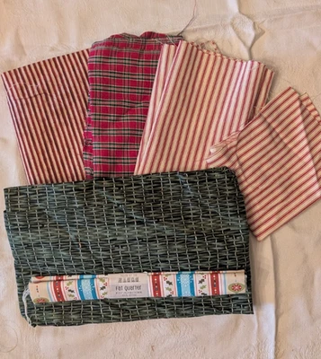 Assorted Print Fabric Remnants Lot – Kona Bay Green & Red Stripes Checks - Image 1 of 4