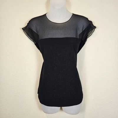 Blusa Polo Ralph Lauren Seda Semi Transparente Top Diseñador Manga Gorra Negra Talla 4 Foto 1 de 4