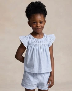 POLO RALPH LAUREN Little Girl's Striped Seersucker Top Blouse - Size 8 - Picture 1 of 10