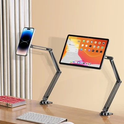 Soporte de montaje flexible de aleación de aluminio para teléfono tableta abrazadera de brazo largo para cama escritorio Foto 1 de 4