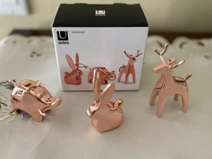Set of Three NIB Umbra Anigram Ring Holders Bunny Elephant Deer Copper - Picture 1 of 14