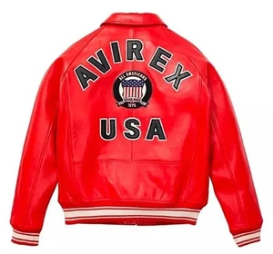 Rote Avirex Echtleder Bomberjacke American Flight Leather Jacket für Herren - Bild 1 von 3