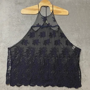 Kori America Lace Lingerie Dress Lace Floral Tunic Tank Top Navy Blue Size L - Picture 1 of 7