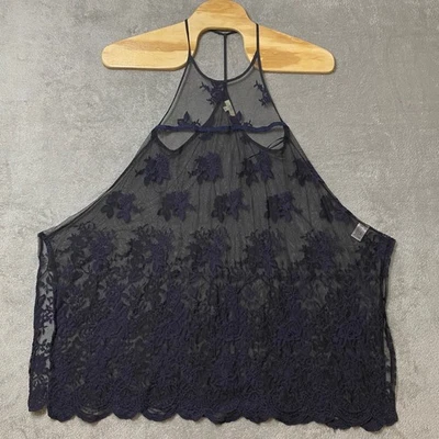 Vestido de lingerie Kori America renda túnica floral regata azul marinho tamanho G - Imagem 1 de 4
