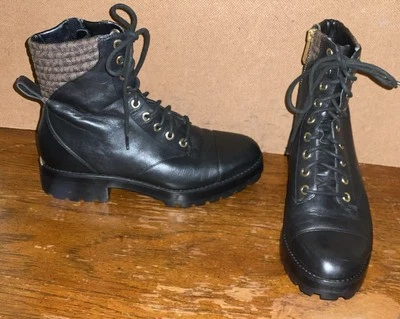 Michael Kors Size 8M Women’s Black Leather Logo Combat Zip Sides Bootie Shoes - Image 1 of 4