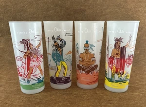 Juego de 4 vasos esmerilados de aceite unido vintage "Famous OHIO Indians" - Imagen 1 de 24
