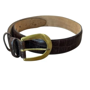 BRIGHTON womens size M brown elligator embossed leather brass buckle belt - Picture 1 of 5